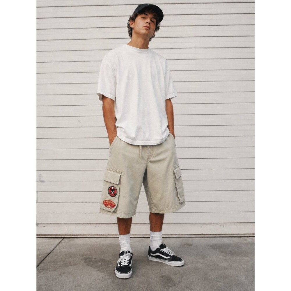 JNCO Vintage Y2K Baggy Cargo Shorts Men 30 Khaki USA Cotton Twill Skater